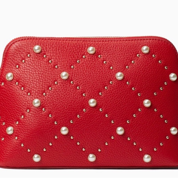 Kate Spade Hayes Street Small Briley Pearl Red Leather Makeup Bag Cosmetic Bag - Picture 10 of 10